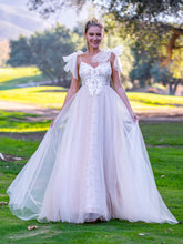 Vestido de fiesta de tul hasta el suelo con tirantes de encaje y escote en V