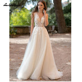 Baoleely V-Neck Lace Wedding Dress Applique Sleeveless
