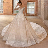 Baoleely V Neck Long Sleeve Two Pieces Lace Wedding Dresses