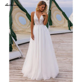 Baoleely V Neck Off The Shoulder Lace Tulle Backless Wedding Dresses