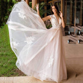 Baoleely V Neck Wedding Dresses A Line Cap Sleeve