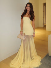 Valeska | Robes de bal longues sirène en mousseline jaune sans bretelles