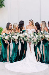 Baoleely Sweetheart Emerald Green Velvet Bridesmaid Dresses High Thigh Slit