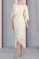 Vintage Column Mother of The Bride Dress Lace Scoop Cap Sleeve Bridesmaid Dresses With Appliques