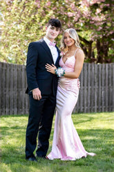 Robe de bal vintage en satin à bretelles spaghetti sans manches avec appliques