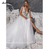 Baoleely Vintage Glitter Sequin Beach Wedding Dress