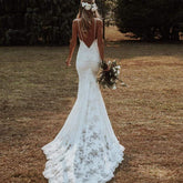 Baoleely Vintage Lace Mermaid Dress Summer Wedding Dresses Open Back