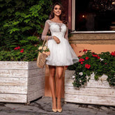 Baoleely Vintage Lace Short Wedding Dress Beach Long Sleeve Bridal Gowns