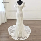 Baoleely Vintage Short Sleeves Lace Wedding Dress Mermaid Style