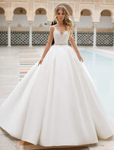 Baoleely Wedding Dress Lace Appliques Satin Bridal Dress