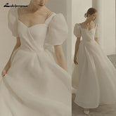 Baoleely Wedding Dress Puffy Short Sleeve Bride Dress Beach Princess