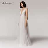 Baoleely Wedding Dress V-Neck Lace Appliques Princess Tulle