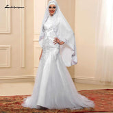 Baoleely Wedding Dress With Hijab Lace Beaded Mermaid Wedding Gown