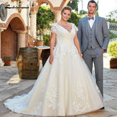 Baoleely Wedding Dress With Short Sleeve Sexy V-neck Lace