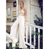 Baoleely Wedding Dresses Jumpsuit with Removable Skirt Lace Appliques