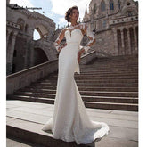 Baoleely Wedding Dresses White Shiny Long Sleeve V Neck