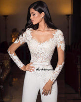 Baoleely White Ivory Wedding Dresses Jumpsuits Lace Appliques