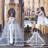 Baoleely White Jumpsuits Wedding Dresses With Long Lace Wrap