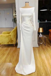 White Long Sleeves Mermaid Prom Dresses Featuring Appliques