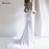 Baoleely White Mermaid Dress Vintage Lace Long Sleeve Wedding Dress