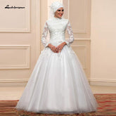 Baoleely White Muslim Wedding Dress with Long Sleeves