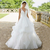 Baoleely White Princess Bridal Robe Wedding Dress V Neck Luxury