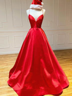 Robe de bal longue en satin, coupe trapèze, col V