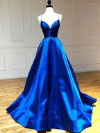 Robe de bal longue en satin, coupe trapèze, col V