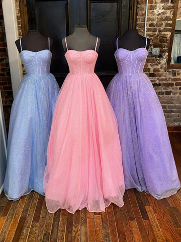 Robe de bal trapèze en tulle pailleté avec poches