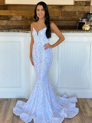 VESTIDO DE FIESTA DE SIRENA CON ESCOTE CORAZÓN Y LENTEJUELAS