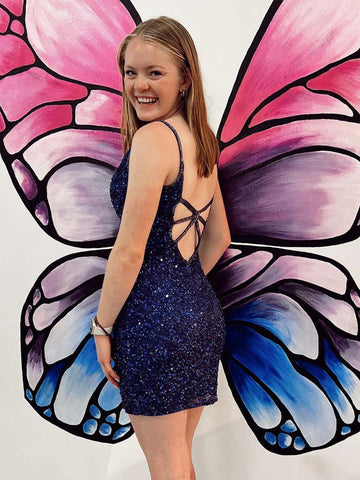 Sheath Sequins V Neck Homecoming Dress