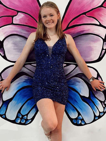 Sheath Sequins V Neck Homecoming Dress