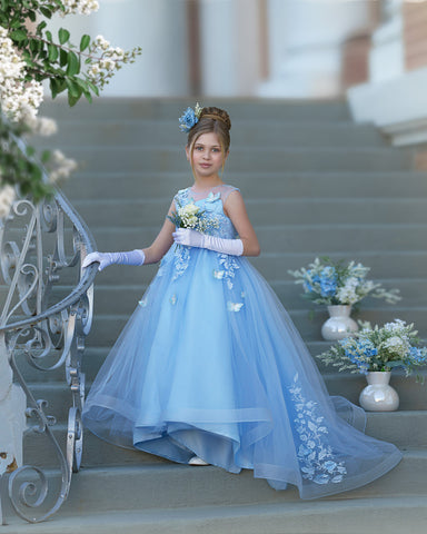 Vestido de baile de princesa Serenity con apliques de encaje y adornos de mariposas 