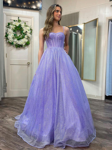 Robe de bal trapèze en tulle pailleté avec poches