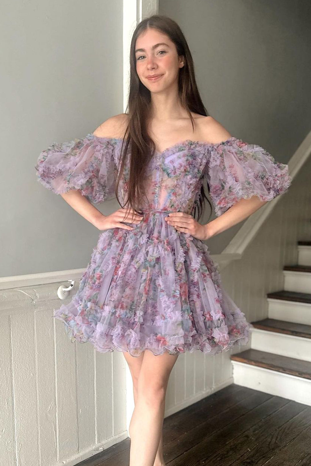 Vestido estampado de corte asimétrico para baile de bienvenida