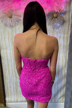 Vestido corto de fiesta ajustado con corsé, lentejuelas brillantes sin tirantes