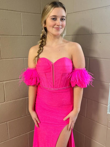 Vestido de fiesta largo ajustado sin tirantes estilo sirena con abertura