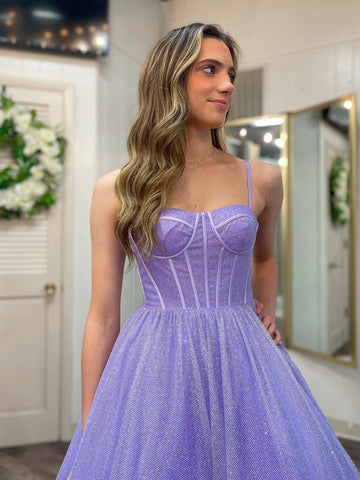 Robe de bal trapèze en tulle pailleté avec poches
