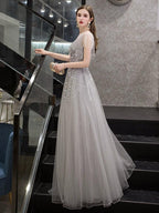 Robe de bal trapèze sexy pour femme, longue robe de soirée sans manches, avec perles 