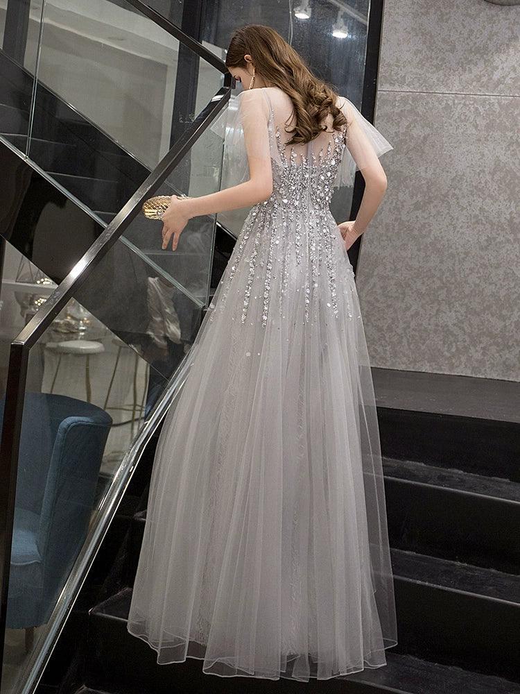 Robe de bal trapèze sexy pour femme, longue robe de soirée sans manches, avec perles 