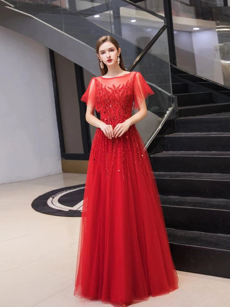 Robe de bal trapèze sexy pour femme, longue robe de soirée sans manches, avec perles 