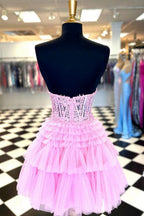 Vestido de fiesta de línea A con escote corazón y volantes