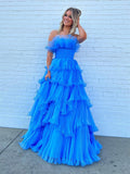 Robe de bal bustier trapèze en tulle froissé à volants
