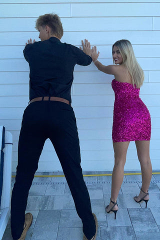 Sparkly Strapless Sequins Bodycon Short Homecoming Dress