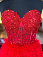 Vestido de graduación largo de tul con escote corazón y corte en A