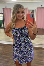 Sparkly Purple Spaghetti Straps Sequins Bodycon Homecoming Dress