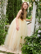 Vestido de princesa/de princesa de tul hasta el suelo para niña de las flores, color champán 