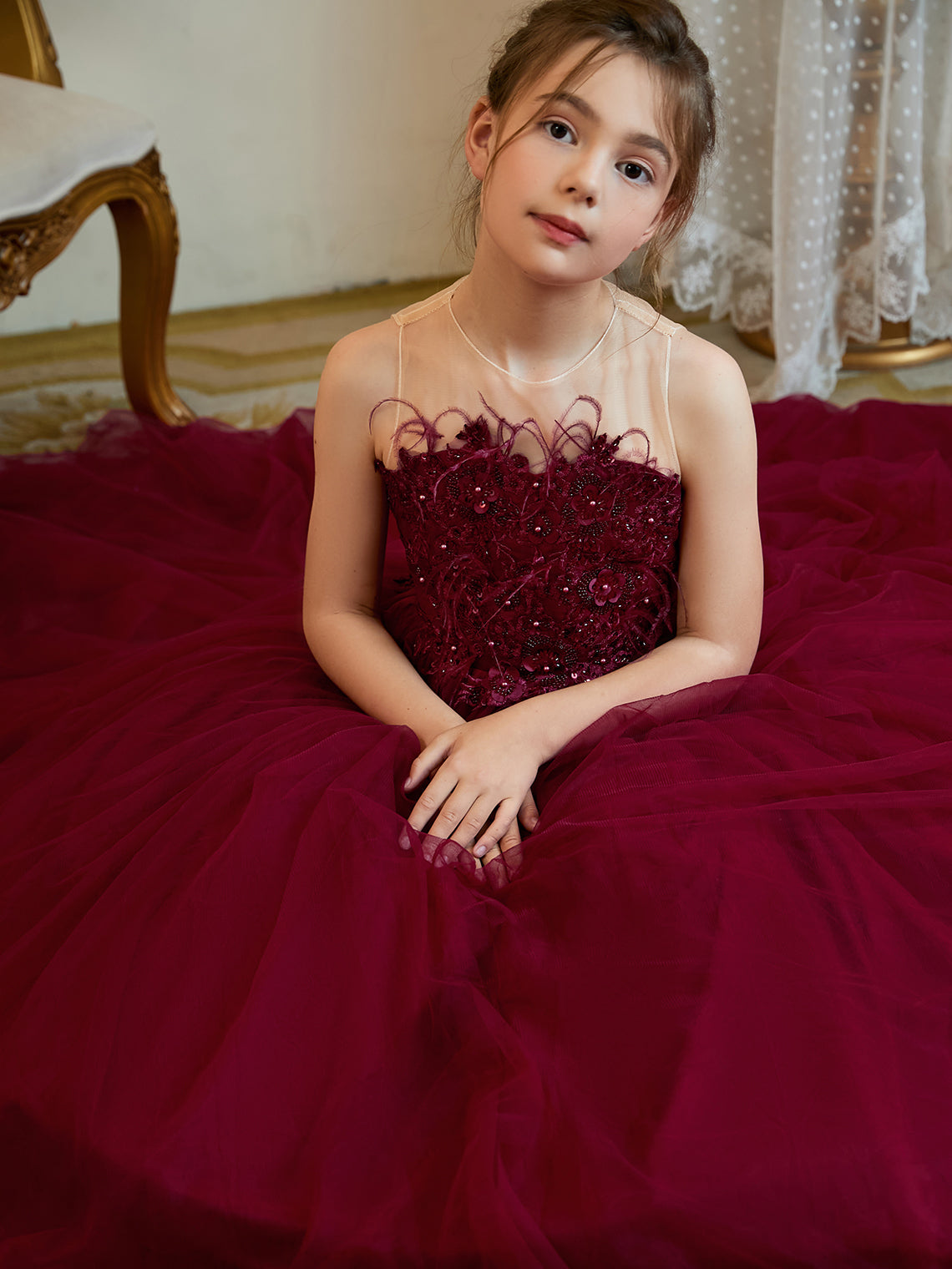 Vestido de princesa/vestido de princesa con cola de tul para niña de las flores 