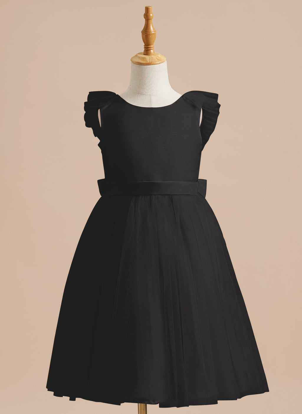 Vestido de niña de las flores de corte A, de satén y tul, hasta la rodilla 