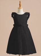 Vestido de niña de las flores de corte A, de satén y tul, hasta la rodilla 